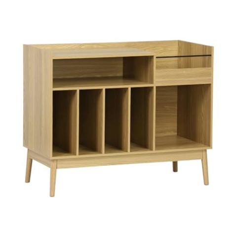 sweeek Vintage Möbel für Schallplatten mit Holzdekor, Dune, L 100 x B 48 x H 81,5 cm