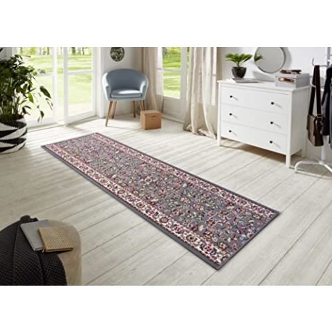 Hanse Home Teppich Läufer Vintage 80x350cm – Teppichläufer Weicher Kurzflor Teppich Retro Vintage Design Läufer für Flur, Schlafzimmer, Kinderzimmer, Badezimmer, Wohnzimmer, Küche Dekoläufer – Grau