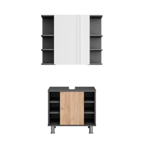 Vicco Badmöbel-Set Fynn, Badezimmerschrank-Set, Anthrazit/Goldkraft Eiche, 2 Teile