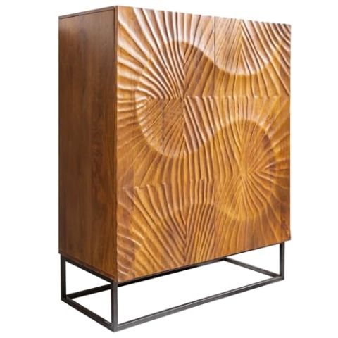 invicta INTERIOR Massives Highboard Scorpion 120cm braun Mangoholz aufwendige 3D Schnitzereien Hochschrank Schrank