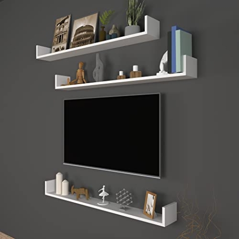 [en.casa] Wandregal Höganäs 3er Set Bücherregal für Wände Weiß Regalbrett 120 x 15 x 12 cm Schweberegal Regal hängend