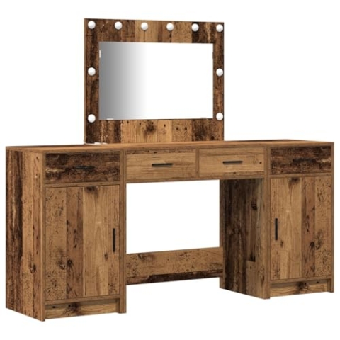 vidaXL Rustikales Kosmetiktisch Set mit Spiegel Vintage Holzverarbeitung 2 Schubladen für Stauraum Elegantes Schlafzimmer Ideal für Makeup und Pflege