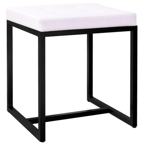 CLP Sitzhocker Barci I Moderner Hocker | Hochwertiger Polsterhocker mit schwarz pulverbeschichteten Eisengestell, Farbe:weiß, Material:Kunstleder
