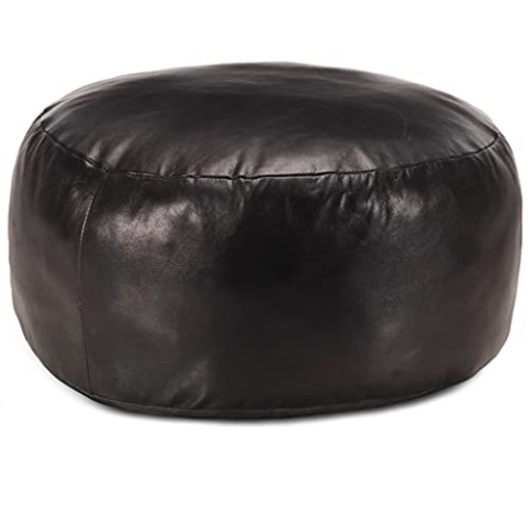 vidaXL Pouf Sitzpouf Sitzhocker Sitzpuff Puff Fußbank Fußhocker Bodenkissen Sitzkissen Kissen Hocker Ottoman Schwarz 60x30cm Echtes Ziegenleder