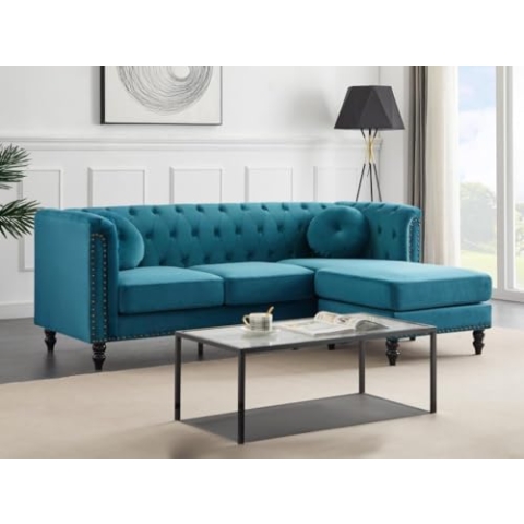 Vente-unique - Ecksofa, wendbar, Velours, Entenblau
