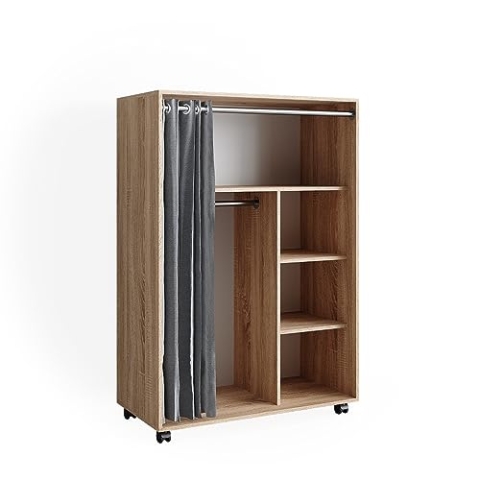 Vicco Kleiderschrank Doros, Flügeltürenschrank, Sonoma, 100 x 146.6 cm offen rollbar