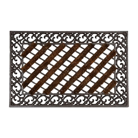 Relaxdays Fußabtreter Gusseisen mit Bürsten rechteckig HBT ca. 4 x 72 x 46 cm Fußabstreifer im Jugendstil Schuhabstreifer passend zum Landhausstil aus robustem Metall mit Anti-Rutsch-Füßen, bronze