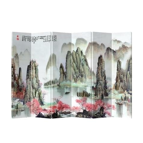 Fine Asianliving Paravent Raumteiler Japanisch Orientalisch Chinesisch Beidseitig L240xH180cm Spanische Wand Trennwand Room Divider Raumtrenner Sichtschutz Bedruckte Canvas Leinwand Asiatisch