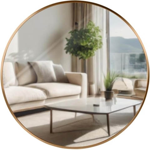 CLP Wandspiegel Elsie I Runder Spiegel in unterschiedlichen Größen I Rahmentiefe 3 cm, ideal für Wohnzimmer, Schlafzimmer oder Bad, Farbe:Gold matt, Größe:L