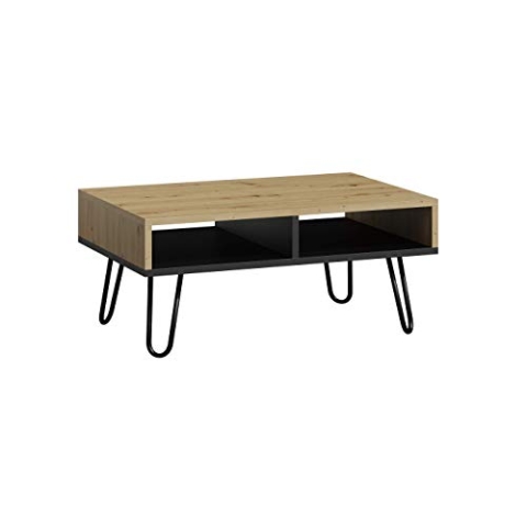 MATKAM Dora Couchtisch, H/B/T 55 x 100 x 50 cm, in Retro Optik, mit Metallbeinen, Zwei offene Ablagefächer, in verschiedenen Ausführungen erhältlich (Artisan Eiche)