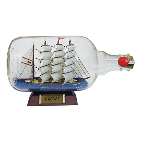 Sea-Club Flaschenschiff - Passat Buddelschiff Glas/Holz/Messing B=28cm
