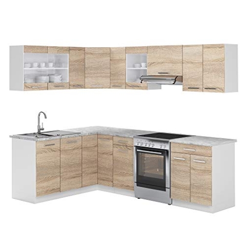 Vicco KÜCHENZEILE L 250CM KÜCHENBLOCK Winkel ECK EINBAU Sonoma Eiche - FREI KOMBINIERBARE EINHEITEN - R-LINE