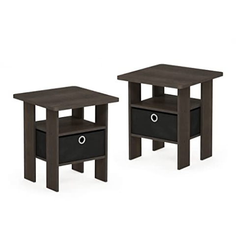 Furinno Andrey Beistelltisch Nachttisch mit Schublade, Dunkelbraun/Schwarz, 2er-Set
