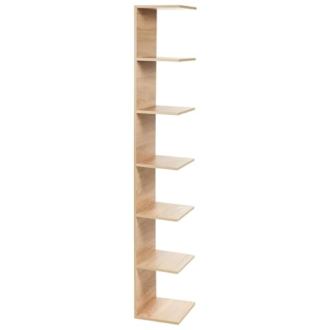 Wandregal heller Holzfarbton mit 6 Ablagen Bücherregal hoch wandmontiert Eston