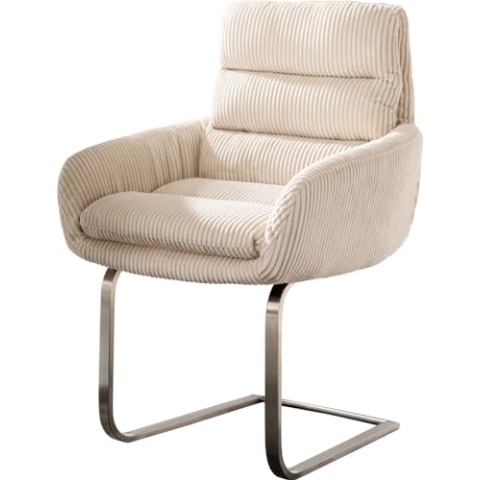 DELIFE Schwingstuhl Abelia-Flex mit Armlehnen Freischwinger flach Edelstahl Cord Beige