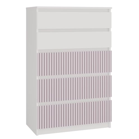 CDF Kommode Malwa M5 | Farbe: Weiß/Rosa | Schrank für Dokumente, Kleinigkeiten | Ideal für Wohnzimmer, Schlafzimmer, Kinderzimmer, Jugendzimmer | 5 geräumige Schubladen