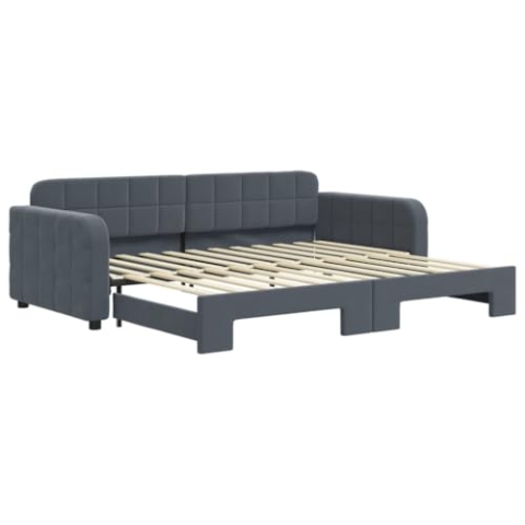vidaXL Tagesbett, Ausziehbar Schlafsofa mit Lattenrost, Bettsofa Gästebett für Schlafzimmer Wohnzimmer, Sofa Bett Ausziehbett, Dunkelgrau 90x200 cm Samt