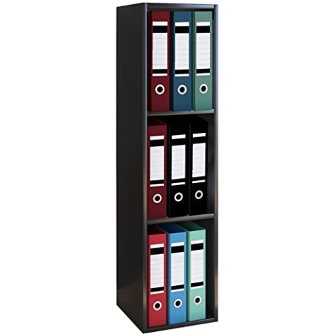 VCM Holzregal stehend | platzsparender Aktenschrank | Maße: H. 107 x B. 34 x T. 30 cm | Elegantes Regal stehend | Büroregal – Offas 3 Fach Schwarz