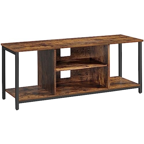 VASAGLE TV-Schrank, Fernsehtisch, TV-Regal, Lowboard mit offenen Fächern, für Wohnzimmer, Unterhaltungsraum, für Fernseher bis zu 55 Zoll, Industrie-Design, vintagebraun-schwarz LTV060B01