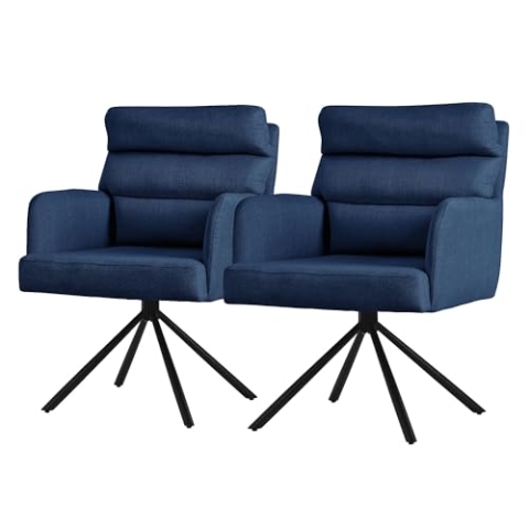 ML-Design Esszimmerstühle drehbar 2er Set Dunkelblau, Wohnzimmerstühle mit Arm- und Rückenlehne, Drehstühle Auto-Position, Polsterstühle mit Polyesterbezug & Rückenkissen, Küchenstühle mit Metallbeine