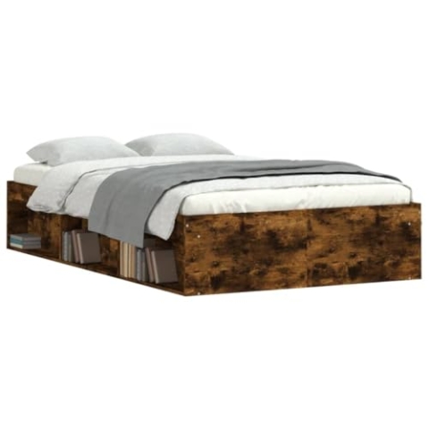 vidaXL Bettgestell, Bettrahmen mit Lattenrost, Bett Gästebett mit 6 Fächern, Doppelbett Schlafzimmerbett Schlafzimmermöbel, Räuchereiche 120x200cm
