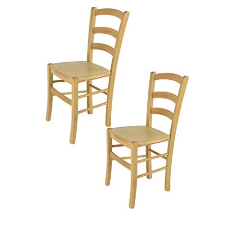 t m c s Tommychairs - 2er Set Stühle Venice für Küche und Esszimmer, robuste Struktur aus lackiertem Buchenholz im Farbton Naturfarben und Sitzfläche aus Holz