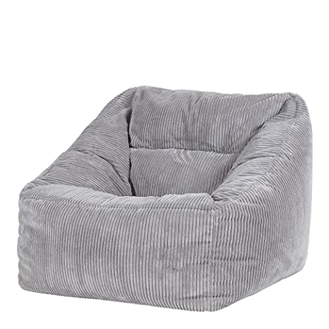 Icon Natalia Sitzsack Sessel für Erwachsene, Grau, Flauschiger Cord Stoff, Riesen Sitzsack Cord mit Füllung, Bean Bag Chair, Bequemer Sessel Wohnzimmer, Lounge, Schlafzimmer, Büro