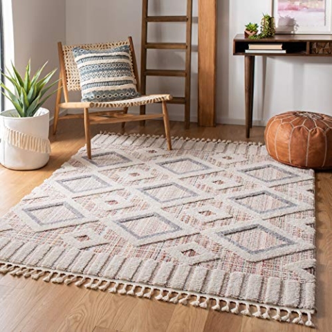 SAFAVIEH Boho Teppich für Wohnzimmer, Esszimmer, Schlafzimmer - Marrakesh Collection, Kurzer Flor, Grau und Multi, 160 X 229 cm