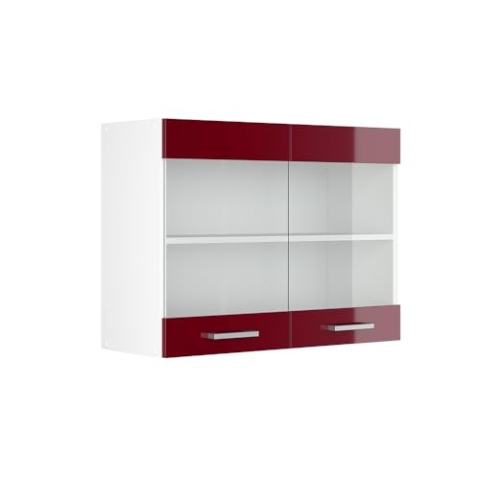 Vicco Küchenglasschrank R-Line, Glashängeschrank, Bordeaux Hochglanz/Weiß, 80 cm