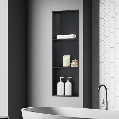 [neu.haus] Wandnische Kristinehamn Duschnische Einbauregal aus Edelstahl mit 3 Fächern eingebettet Duschablage Lagerung für Badezimmer 92 x 32 x 10 cm Schwarz