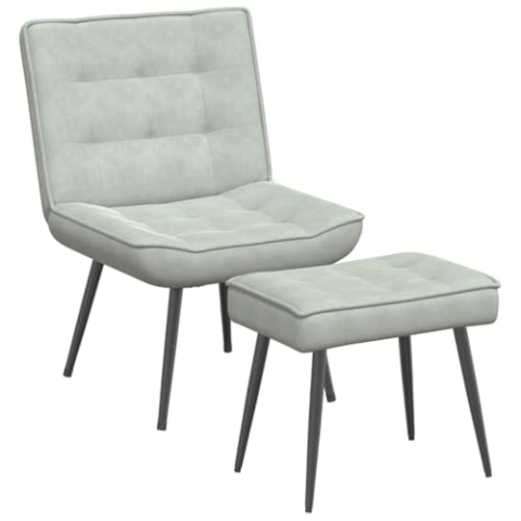 vidaXL Relaxsessel mit Hocker Hellgrau Samt, Sessel mit Fußhocker, Esszimmerstuhl, Relaxsessel mit Fußhocker