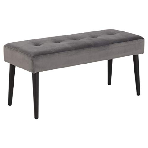 AC Design Furniture Gloria Bank, Sitzbank mit Grauer Samtbezug und Schwarzen Metallbeine, Polsterbank im Moderner Stil, Esszimmermöbel, Flürmöbel, L: 95 x H: 45 x W: 38 cm, 6.7