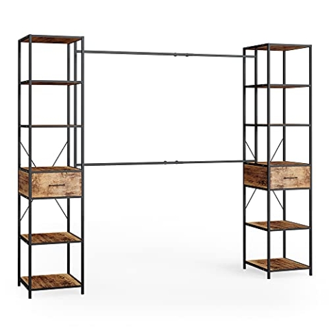 Vicco Kleiderschrank Fyrk, Flügeltürenschrank, Eiche rustikal/Schwarz, 180 x 187 cm