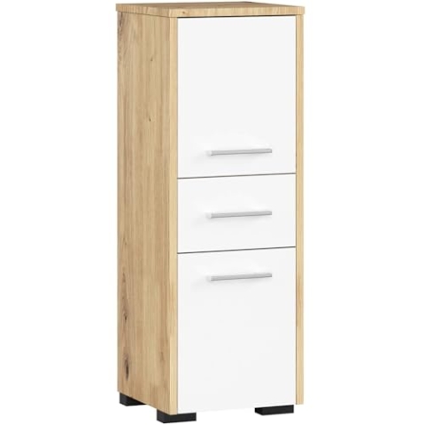 AKORD Badezimmerschrank schränke | Badezimmer kommode | FIN 85 2D1SZ, 2 Türen und 1 Schublade, B30 x H85 x T30 cm, Gewicht 25 kg, auch als Hängeschrank für Wandmontage verwendbar | Artisan-Eiche Weiß