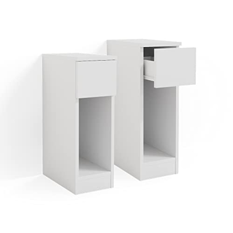 Vicco Nachttisch Enton, Nachtkommode, Weiß, 20 x 59.5 cm 2er Set