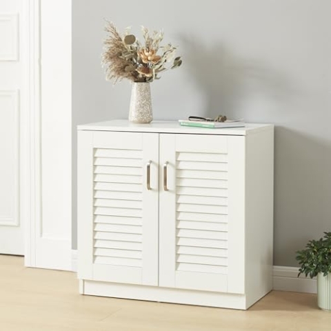 [en.casa] Schuhschrank Løten Schuhregal Flurschrank mit 2 Türen und 3 Ablagen Sideboard 63 x 36 x 62 cm bis zu 6 Paar Schuhablage Schuhaufbewahrung Weiß