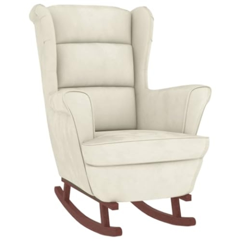 vidaXL Schaukelstuhl mit Massivholz-Gummibeinen Relaxstuhl Schaukelsessel Schwingsessel Relaxsessel Schwingstuhl Polstersessel Sessel Creme Samt
