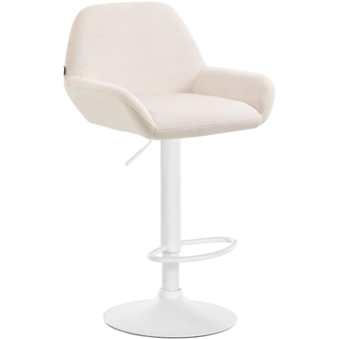 CLP Barhocker Braga Samtbezug mit Metallgestell I Höhenverstellbar und 360 drehbar I Moderner Barstuhl mit Fußstütze für Küche und Bar, Farbe:Creme, Gestell Farbe:weiß
