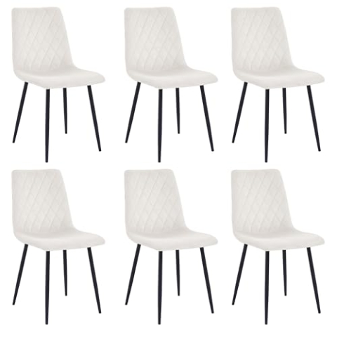 Esszimmerstühle 6er Set Creme – Samt Gepolstert mit Rautensteppung – Metallbeine Schwarz – Moderner Polsterstuhl für Küche & Wohnzimmer