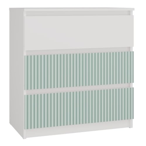 CDF Kommode Malwa M3 | Farbe: Weiß/Mintgrün | Schrank für Dokumente, Kleinigkeiten | Ideal für Wohnzimmer, Schlafzimmer, Kinderzimmer, Jugendzimmer | 3 geräumige Schubladen | Nachttisch