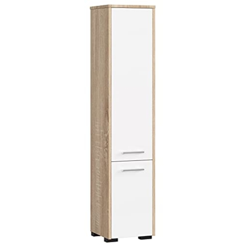 AKORD Badezimmer-Hochschrank schränke | Badezimmer kommode | FIN 2D, 2 Türen (je Oben und unten) | B30 x H140 x T30 cm | Gewicht 25 kg | auch als Hängeschrank für Wandmontage geeignet