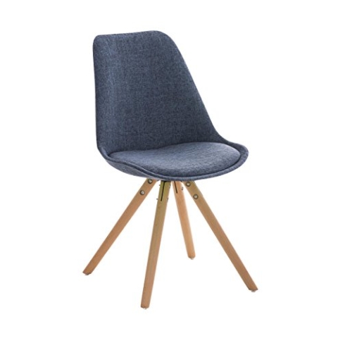 CLP Retrostuhl PEGLEG mit Stoffbezug I Gepolsterter Schalenstuhl mit Holzbeinen und Einer Sitzhöhe 46 cm, Farbe:blau, Gestell Farbe:Natura