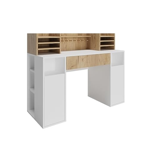 Vicco Schreibtisch, Weiß/Sonoma, 126.8 x 50 cm XL mit Regale