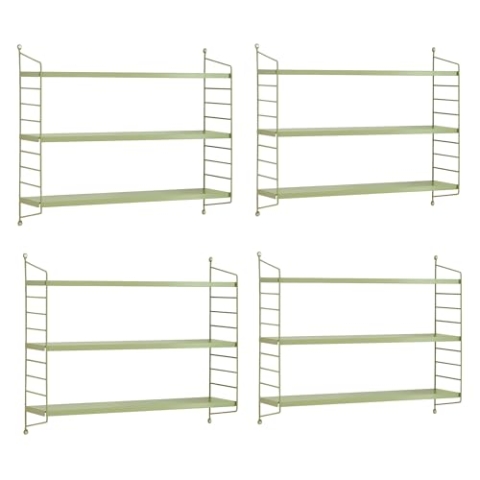 [en.casa] Modulares Wandregal Strängnäs 4er Set Metallregal Olivgrün Hängeregal mit 3 Regalböden Badregal Küchenwandregal Wandablage Wohnzimmer