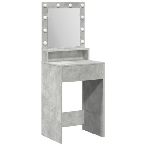 vidaXL Beton Grau Moderner Kosmetiktisch Mit LED Licht Und Spiegel Aufbewahrungsschublade Schicke MDF Gestaltung Für Make-up Pflege Kompakt Stylische Möbel Schlafzimmer Schlafzimmer Station Organizer