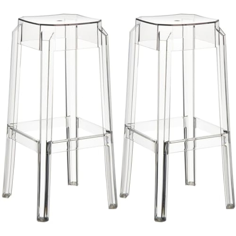 CLP 2er Set Barhocker Fox I Stapelbarer Barstuhl aus hochwertigem Kunststoff I Wetterbeständiger Tresenhocker I Sitzhöhe 75 cm, Farbe:transparent