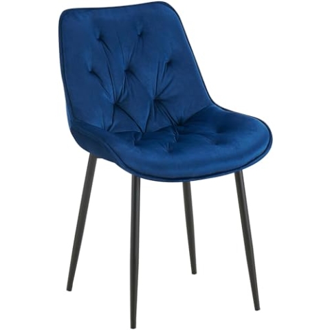 CLP Esszimmerstuhl Wallace I Moderner Polsterstuhl mit Samtbezug & Steppung I Metallgestell I 120kg belastbar I Komfortabel & pflegeleicht, Farbe:blau