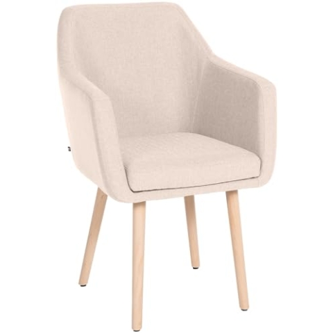 CLP Esszimmerstuhl Utrecht Mit Stoffbezug I Polsterstuhl Mit Robustem Holzgestell I Retrostuhl Mit Bodenschonern I, Farbe:beige, Gestell Farbe:Natur