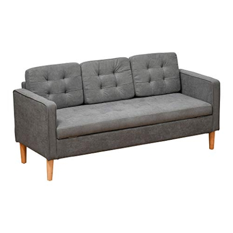 HOMCOM 3 Sitzer Sofa, Couch mit Stauraum, Holzbeine, Gepolsterter Polstersofa mit Samtoptik für Wohnzimmer, Schlafzimmer, 166,5 x 62 x 82 cm, Grau