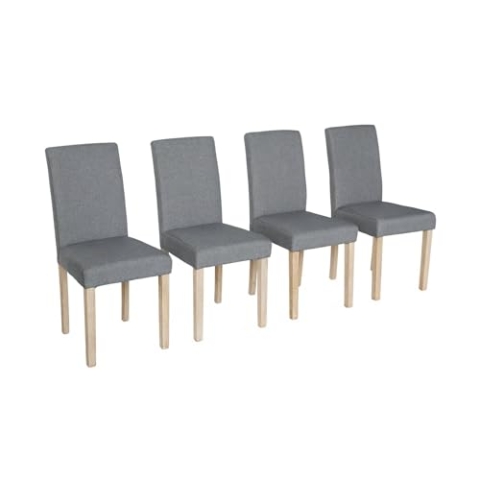 4er Set Stühle mit Stoffbezug Hellgrau, Holzbeine mit Ceruse Finish